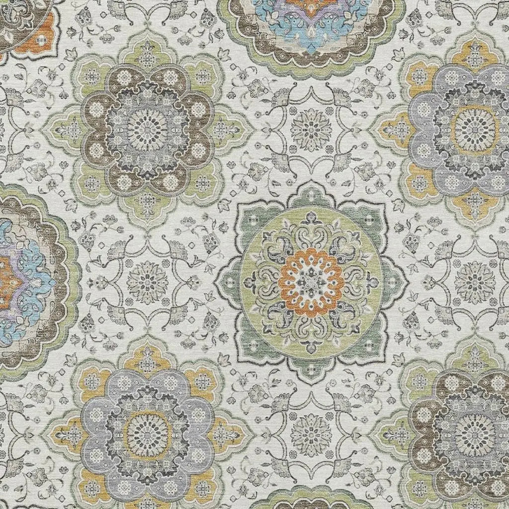 9' X 12' Ivory And Khaki Floral Medallion Washable Indoor Outdoor Area Rug Homeroots Outdoor