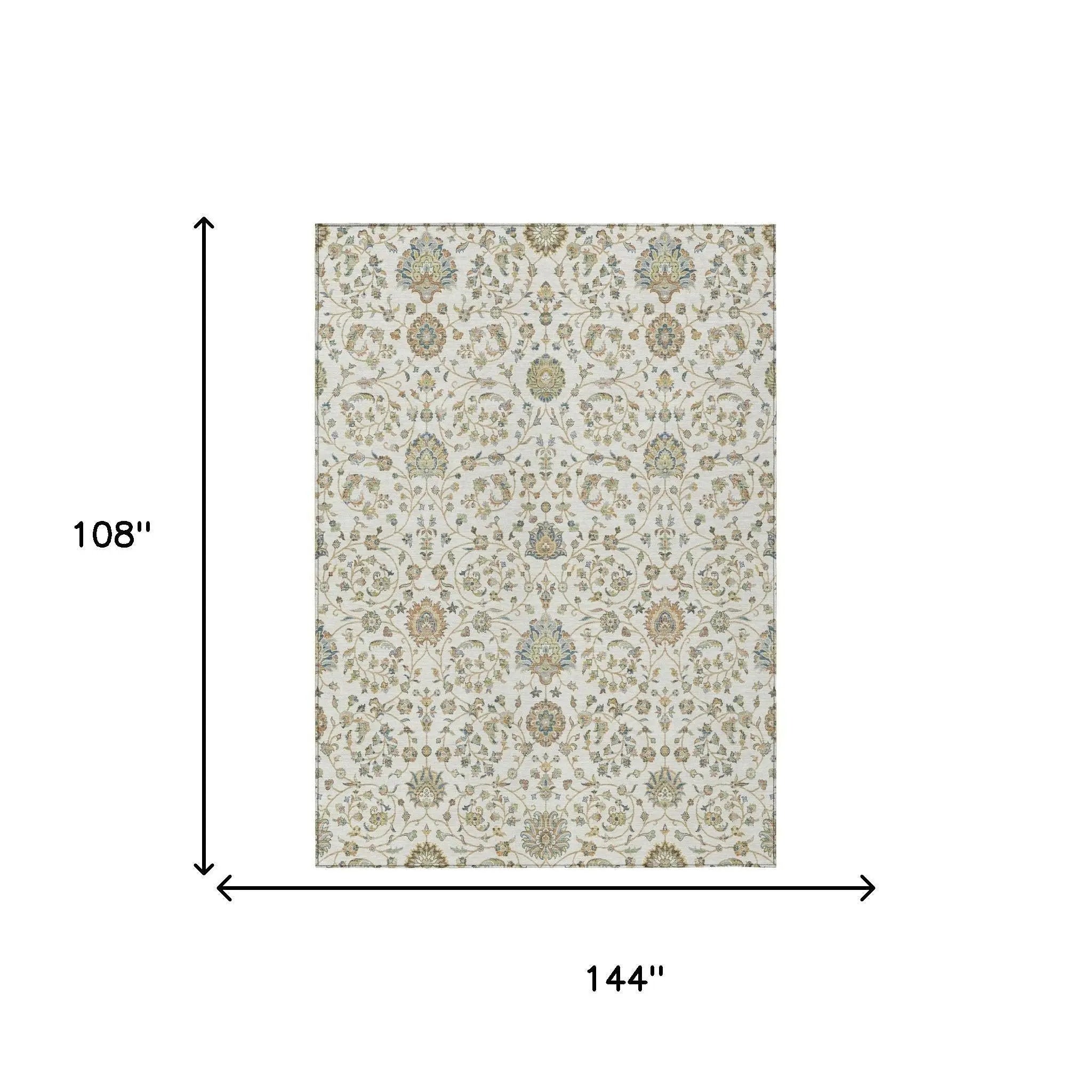 9' X 12' Ivory And Khaki Floral Washable Indoor Outdoor Area Rug Homeroots Outdoor