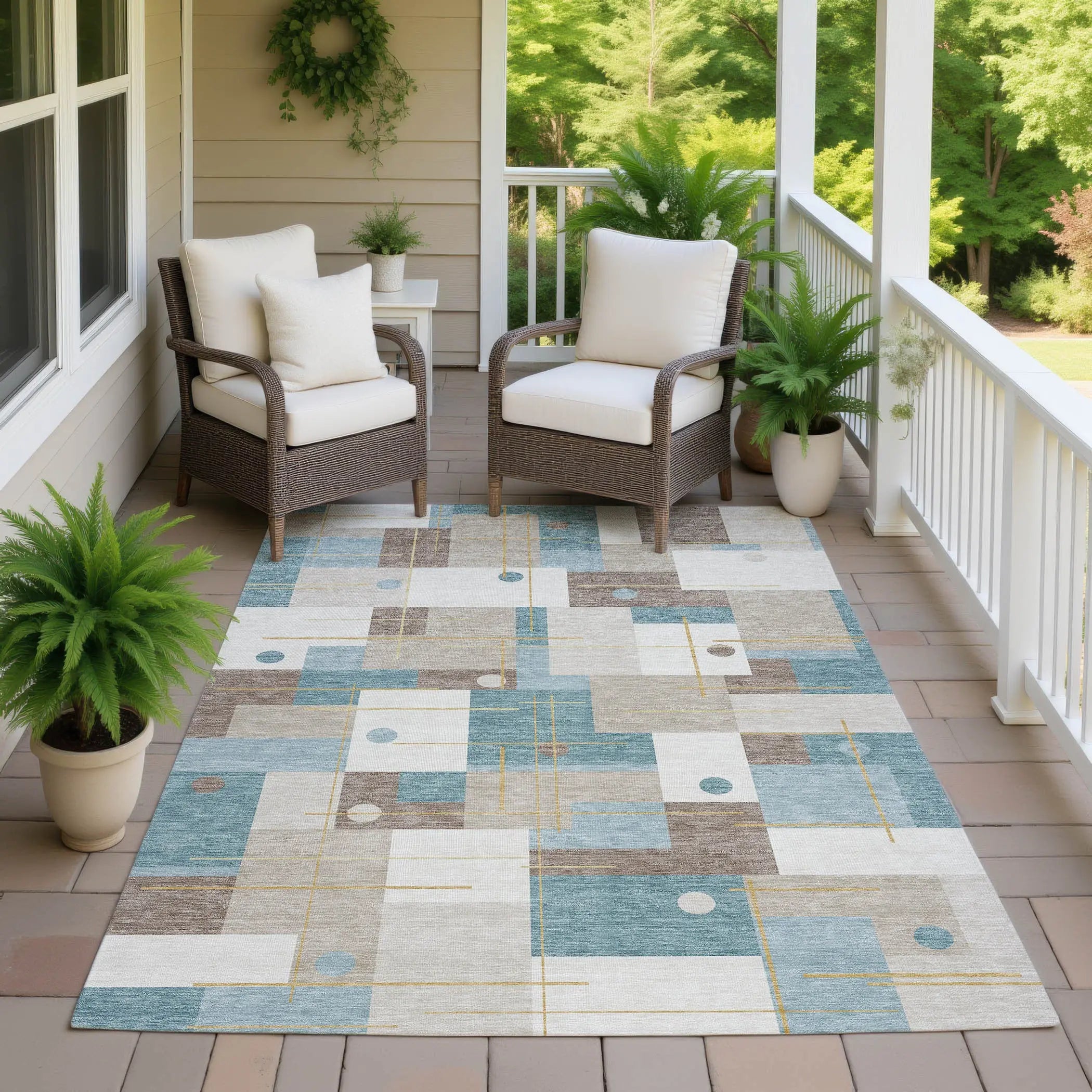 9' X 12' Ivory And Khaki Geometric Washable Indoor Outdoor Area Rug Homeroots Outdoor