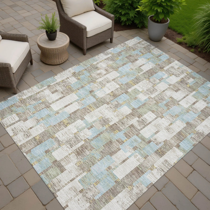 9' X 12' Ivory And Khaki Geometric Washable Indoor Outdoor Area Rug Homeroots Outdoor