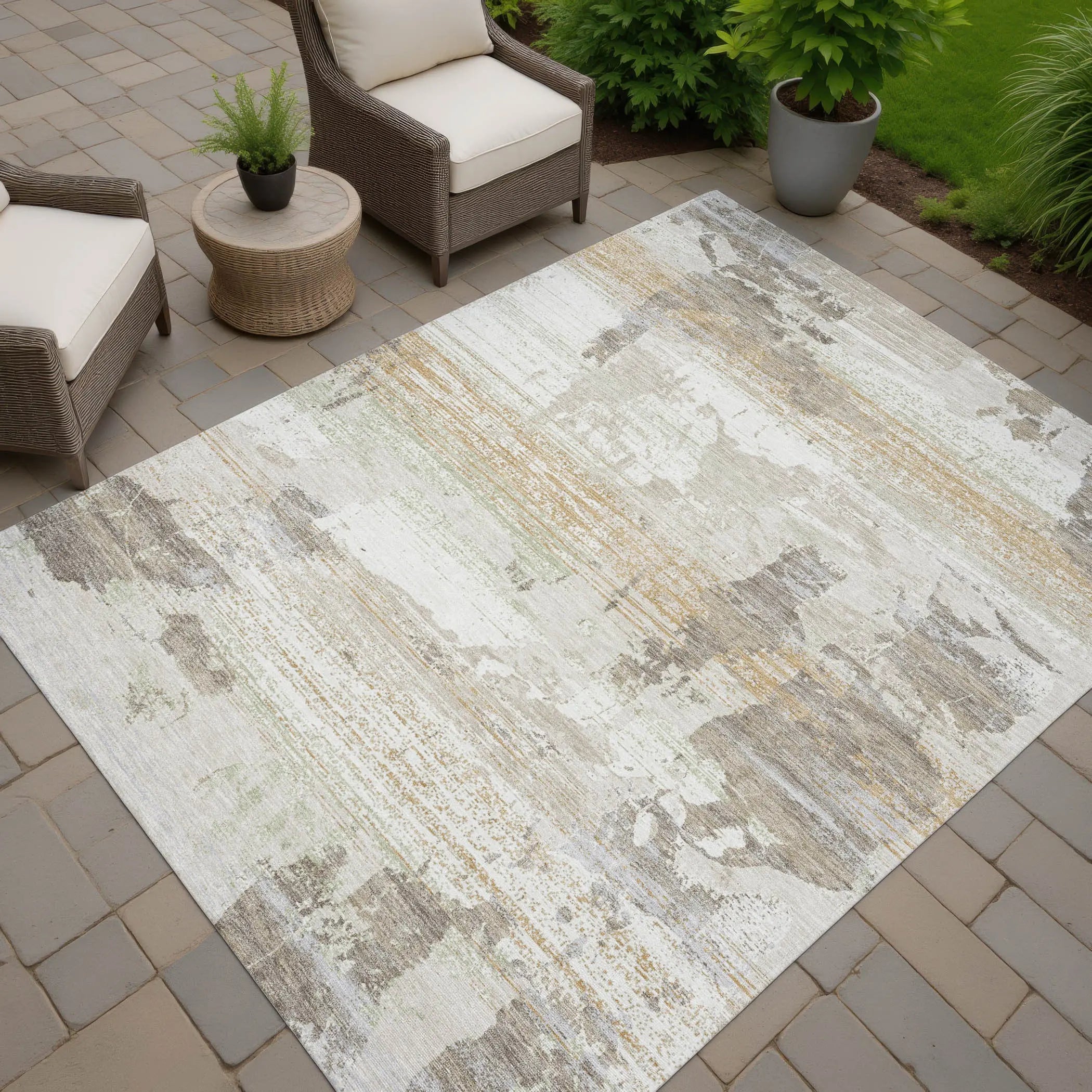 9' X 12' Ivory And Linen Abstract Washable Indoor Outdoor Area Rug Homeroots Outdoor