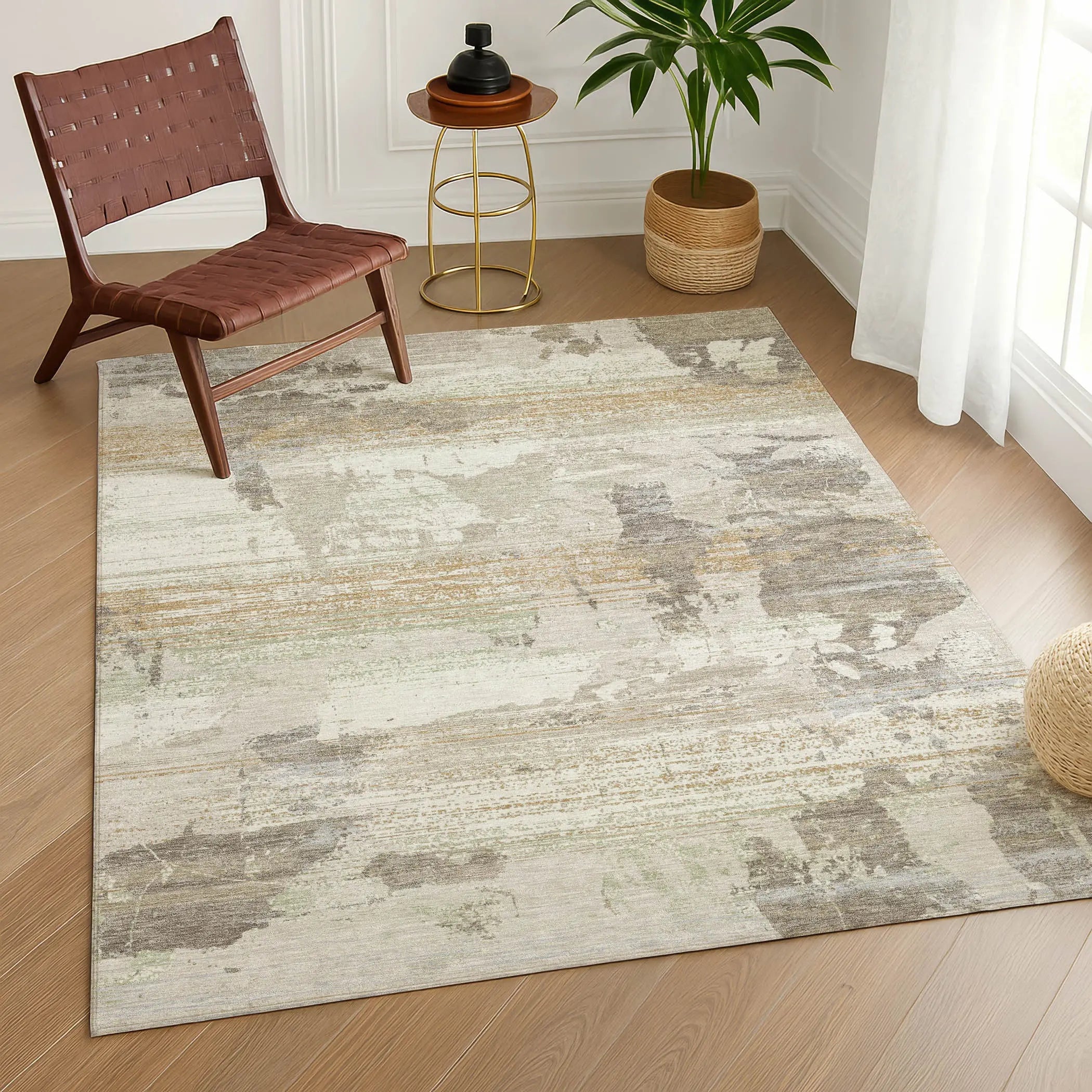 9' X 12' Ivory And Linen Abstract Washable Indoor Outdoor Area Rug Homeroots Outdoor