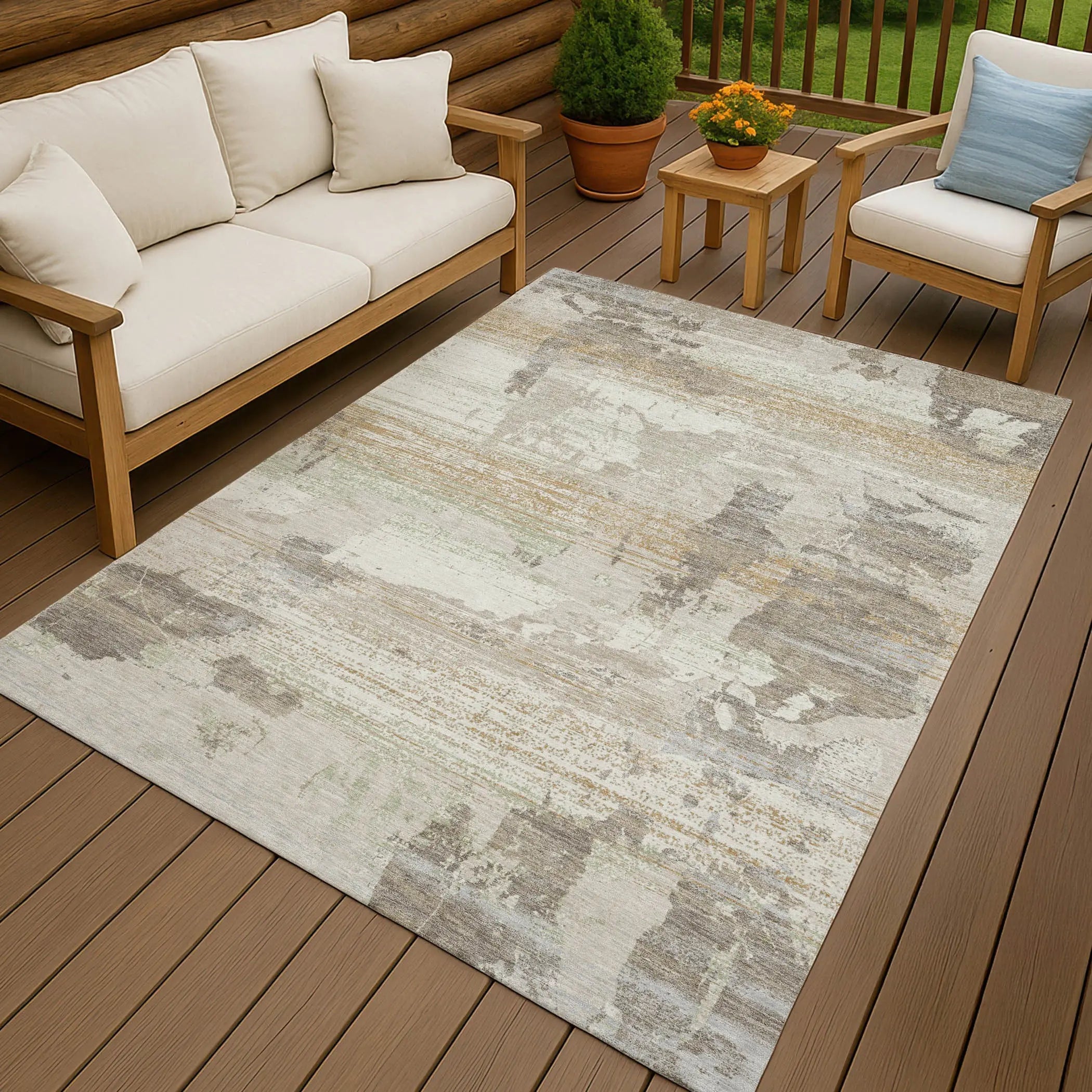 9' X 12' Ivory And Linen Abstract Washable Indoor Outdoor Area Rug Homeroots Outdoor
