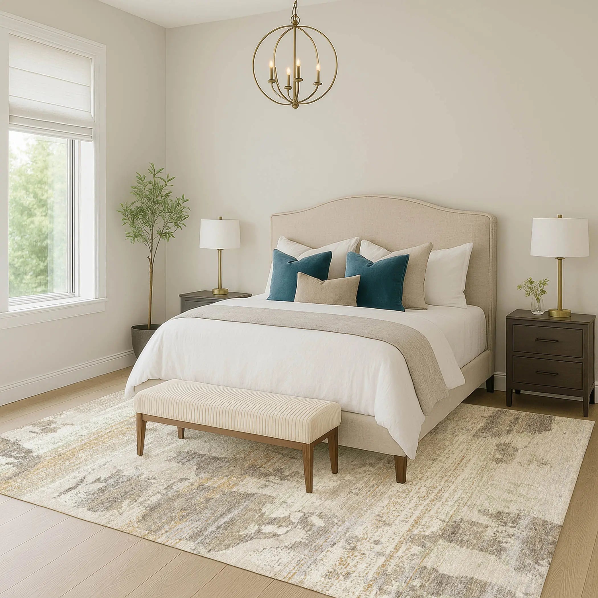 9' X 12' Ivory And Linen Abstract Washable Indoor Outdoor Area Rug Homeroots Outdoor