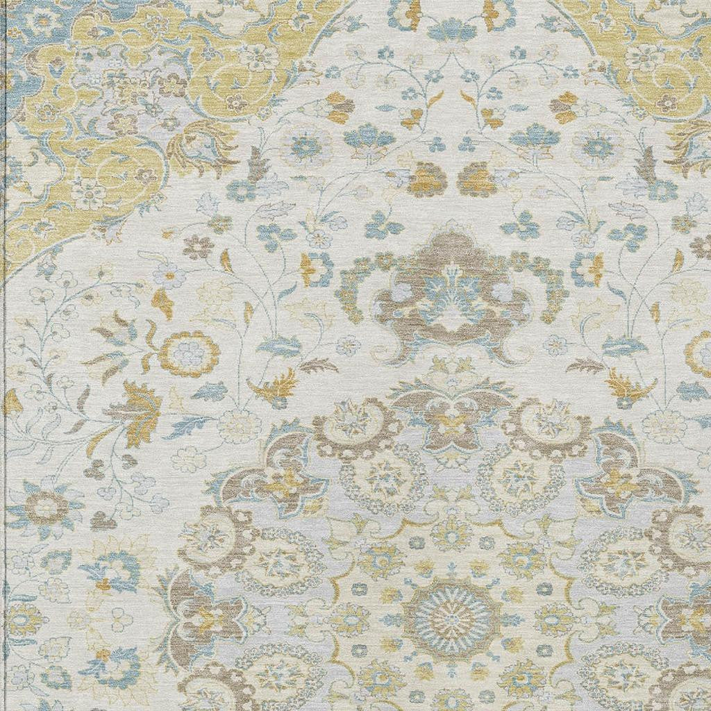 9' X 12' Ivory And Linen Damask Washable Indoor Outdoor Area Rug Homeroots Outdoor
