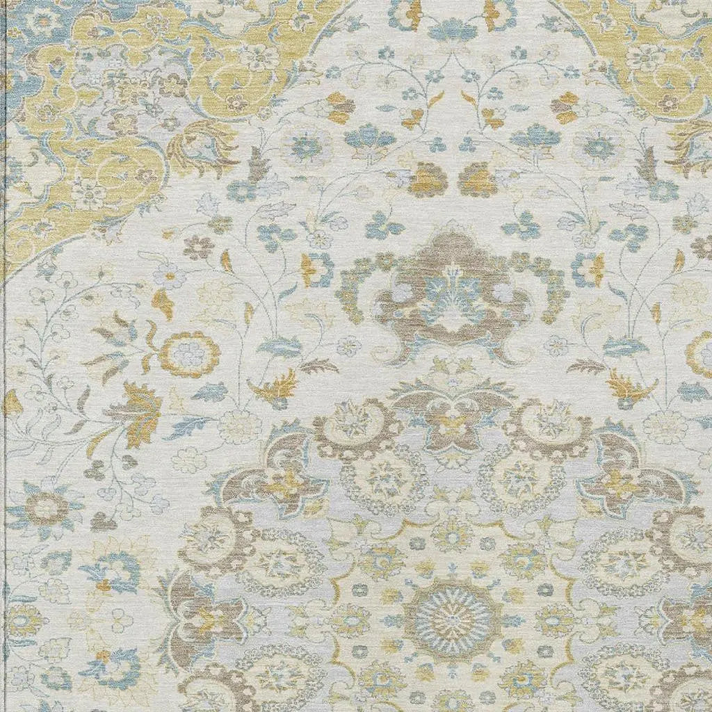 9' X 12' Ivory And Linen Damask Washable Indoor Outdoor Area Rug Homeroots Outdoor