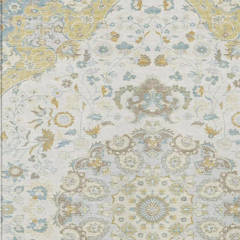 9' X 12' Ivory And Linen Damask Washable Indoor Outdoor Area Rug Homeroots Outdoor