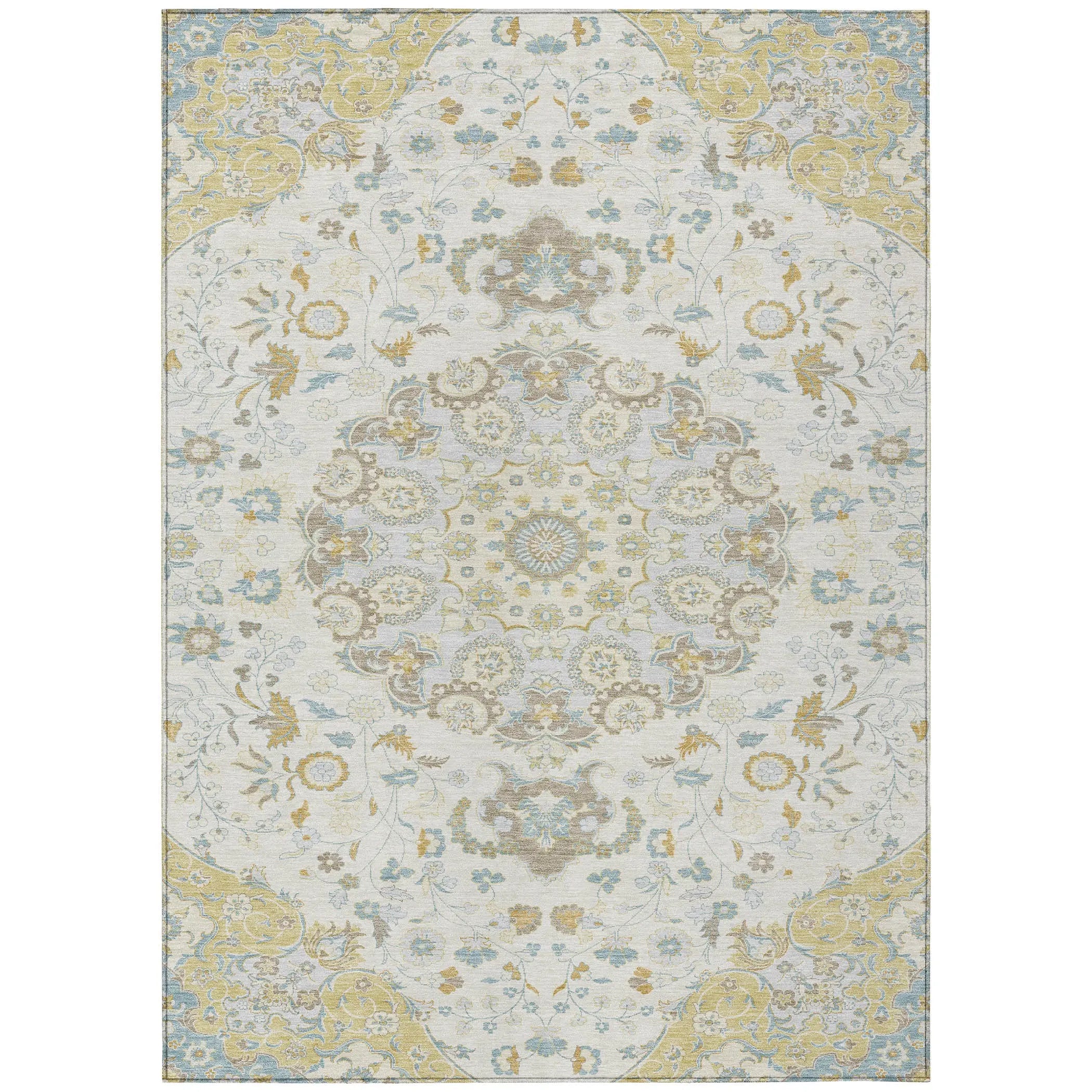 9' X 12' Ivory And Linen Damask Washable Indoor Outdoor Area Rug Homeroots Outdoor