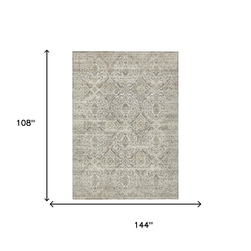 9' X 12' Ivory And Linen Floral Washable Indoor Outdoor Area Rug Homeroots Outdoor