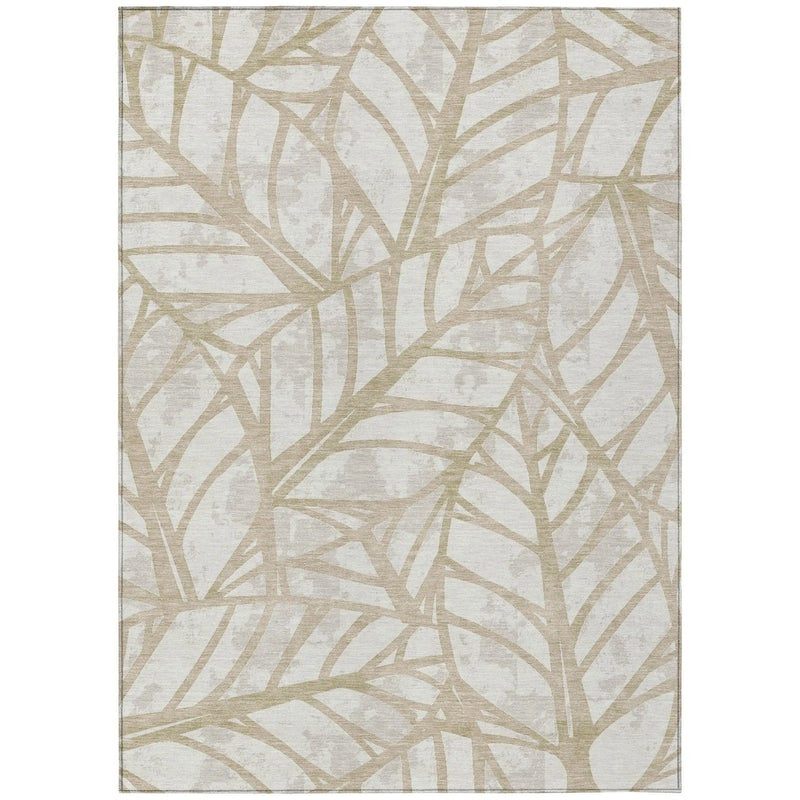 9' X 12' Ivory And Linen Floral Washable Indoor Outdoor Area Rug Homeroots Outdoor