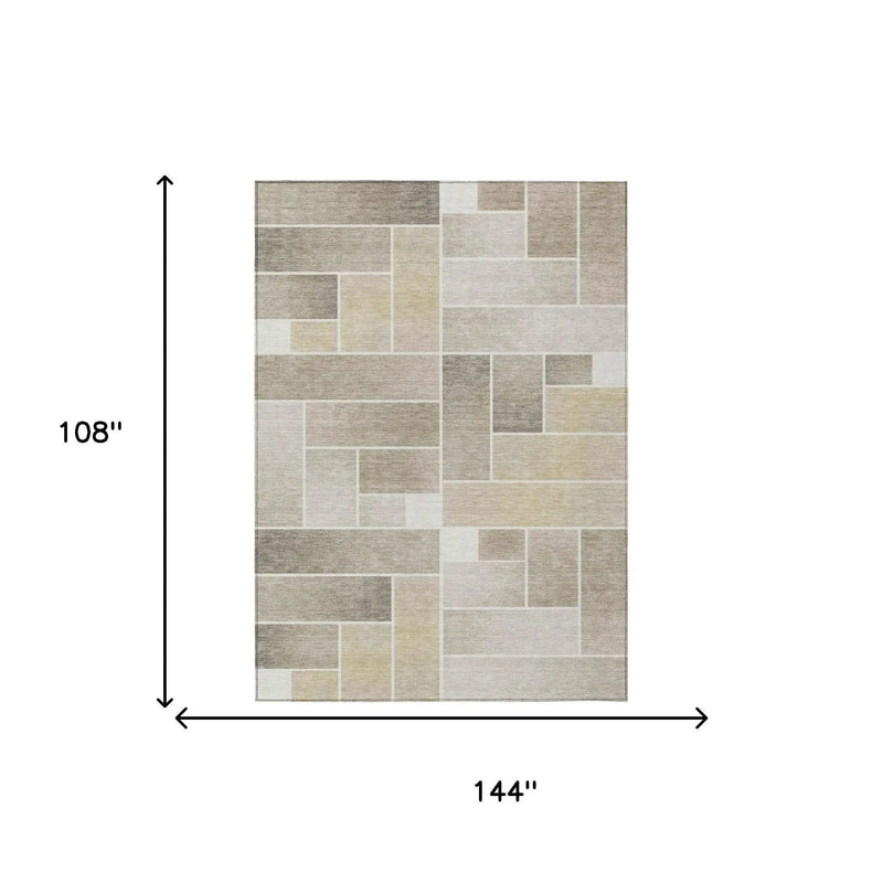 9' X 12' Ivory And Linen Geometric Washable Indoor Outdoor Area Rug Homeroots Outdoor