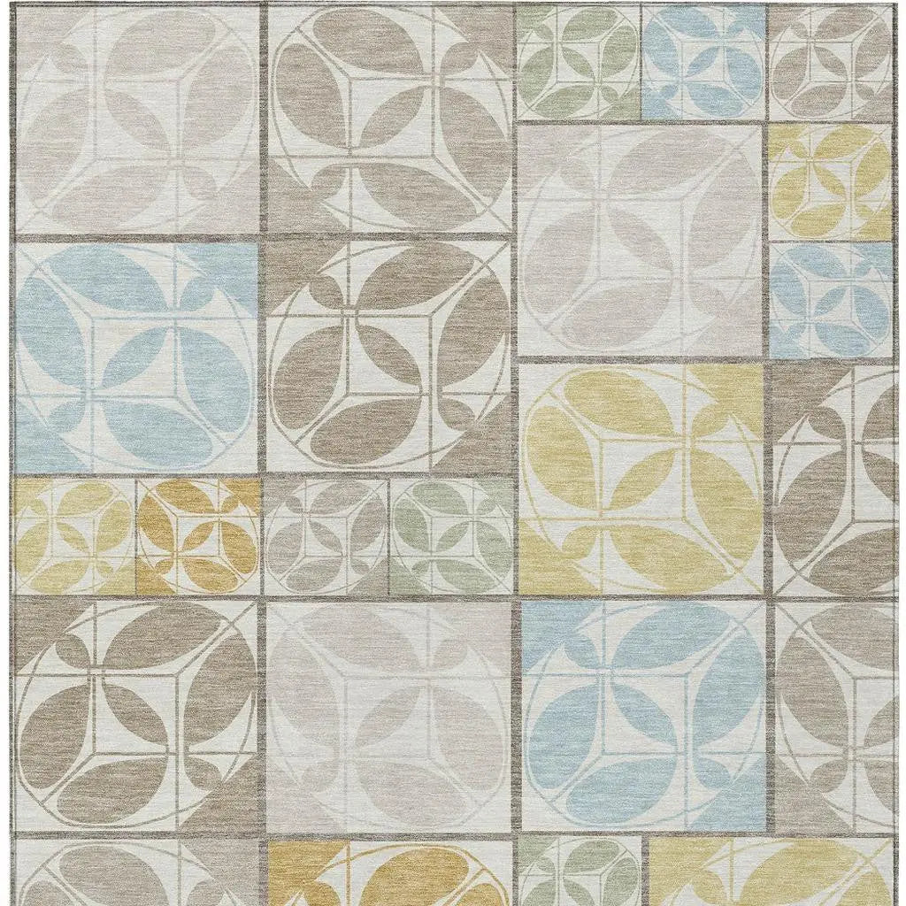 9' X 12' Ivory And Linen Geometric Washable Indoor Outdoor Area Rug Homeroots Outdoor