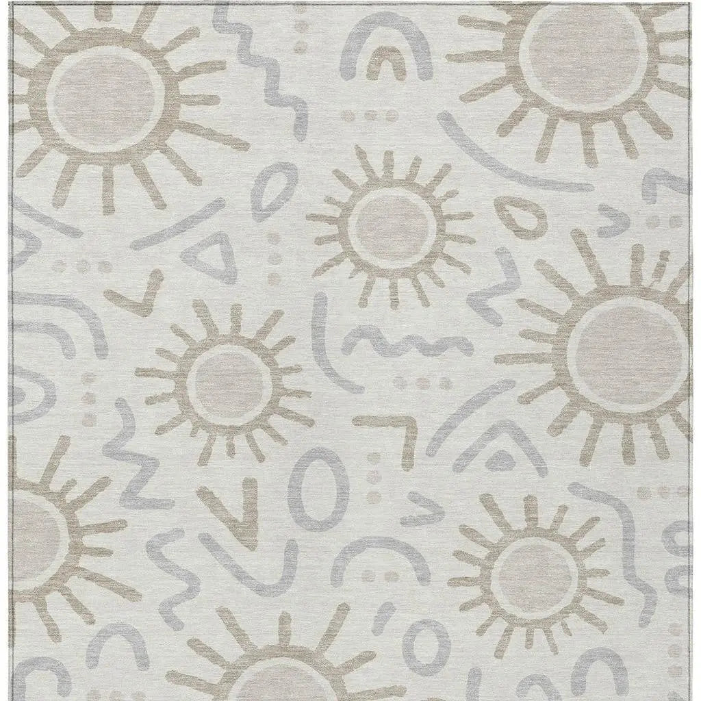 9' X 12' Ivory And Linen Geometric Washable Indoor Outdoor Area Rug Homeroots Outdoor