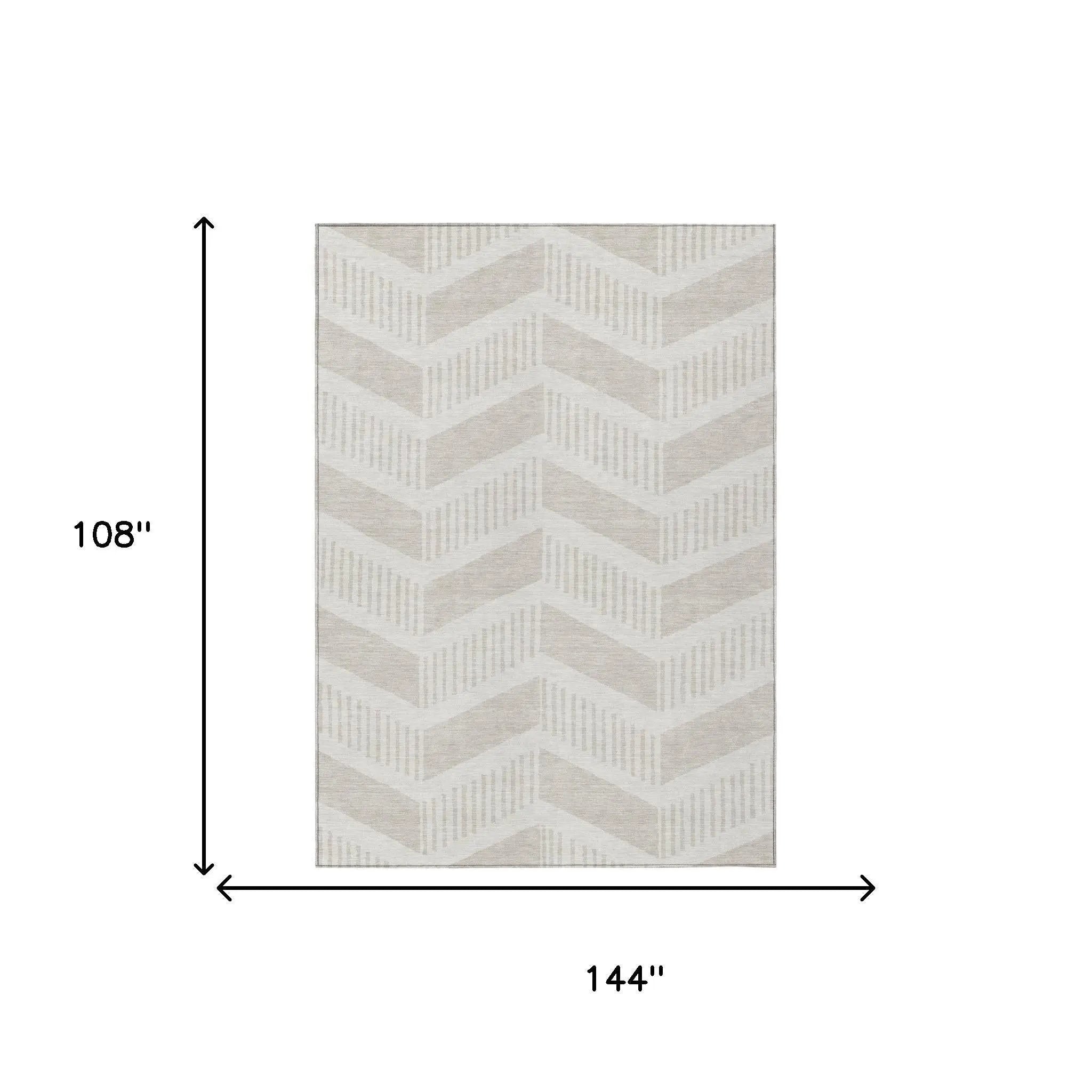 9' X 12' Ivory And Linen Geometric Washable Indoor Outdoor Area Rug Homeroots Outdoor