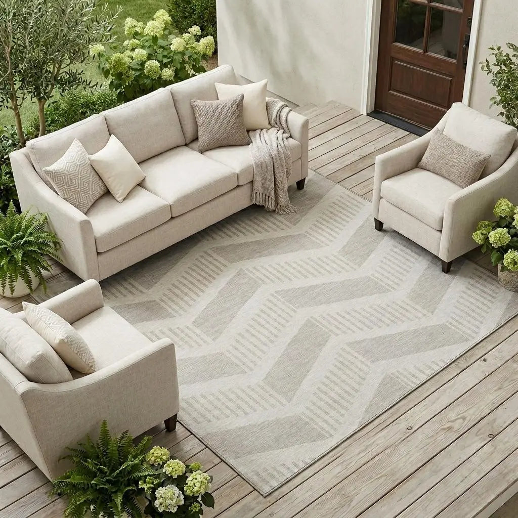 9' X 12' Ivory And Linen Geometric Washable Indoor Outdoor Area Rug Homeroots Outdoor