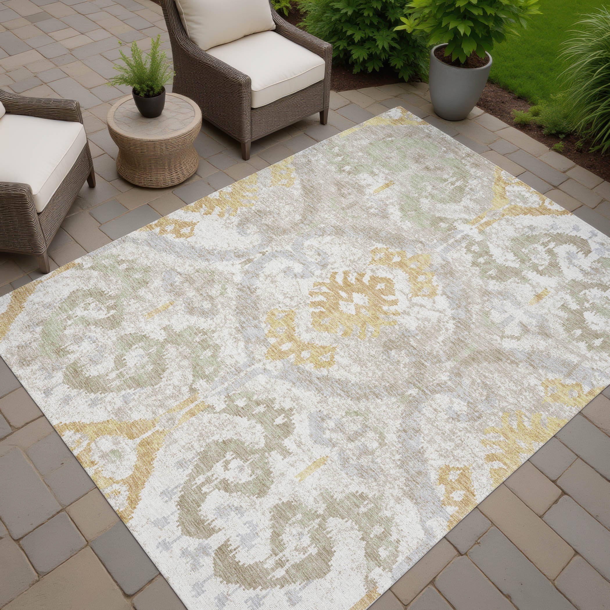 9' X 12' Ivory And Linen Ikat Washable Indoor Outdoor Area Rug Homeroots Outdoor