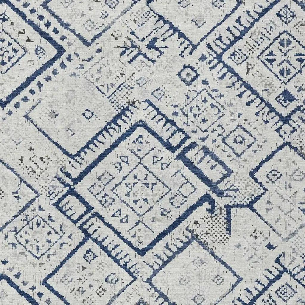 9' X 12' Ivory And Navy Blue Geometric Washable Indoor Outdoor Area Rug Homeroots Outdoor