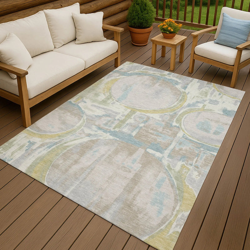 9' X 12' Ivory And Pearl Abstract Washable Indoor Outdoor Area Rug Homeroots Outdoor