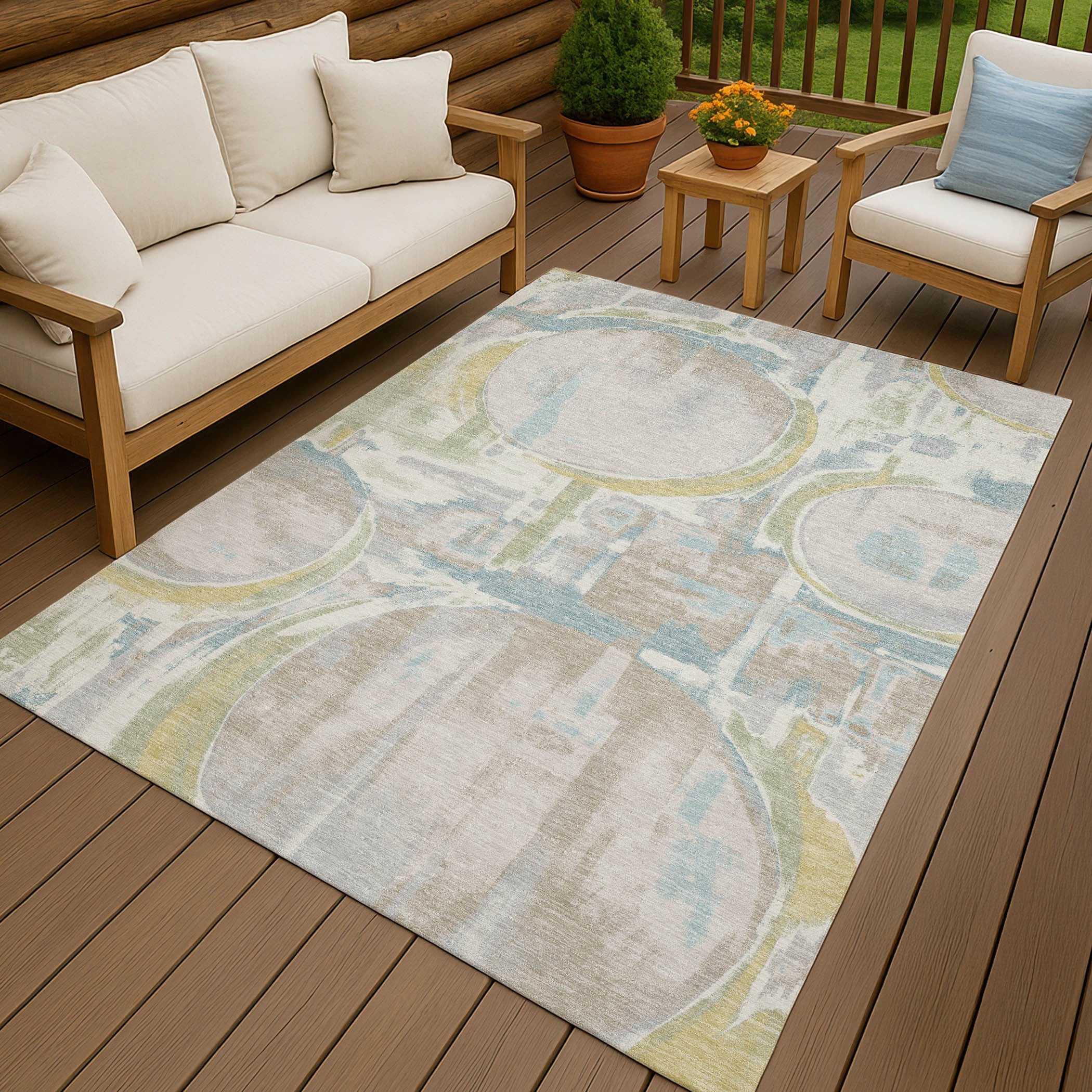 9' X 12' Ivory And Pearl Abstract Washable Indoor Outdoor Area Rug Homeroots Outdoor