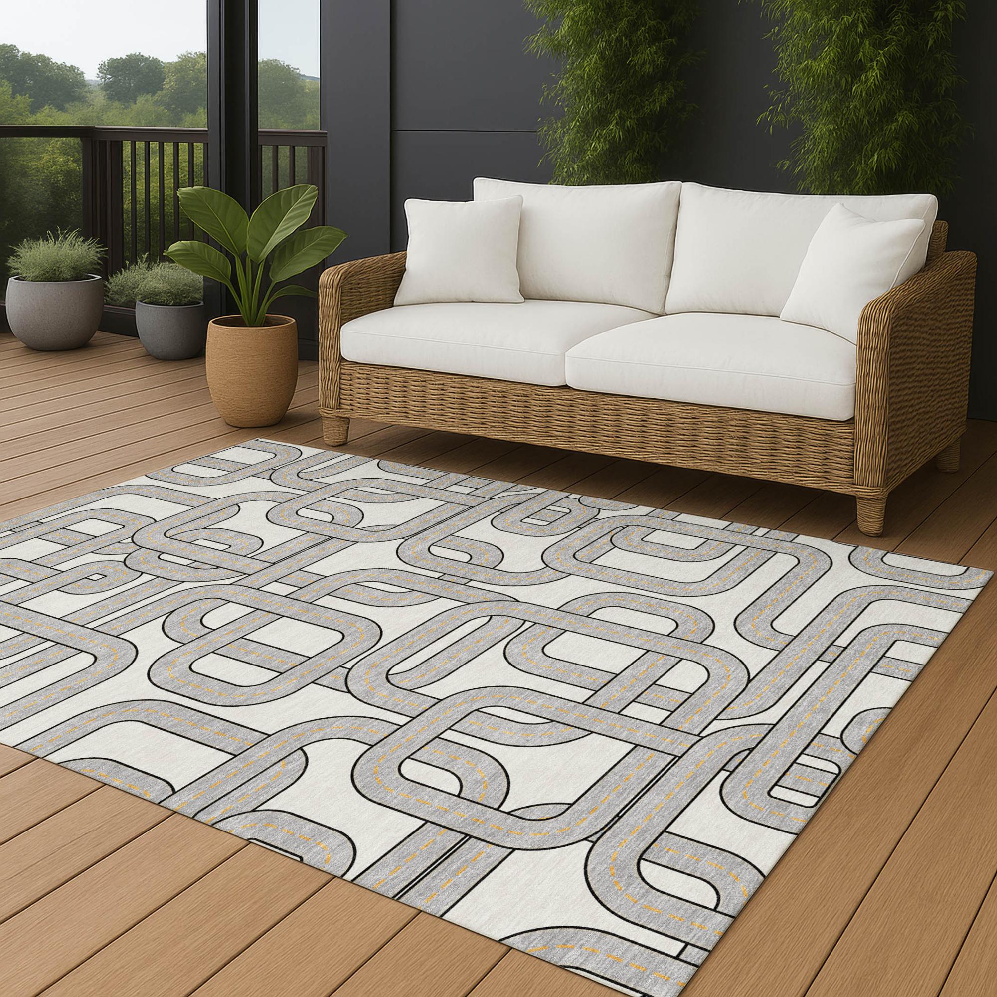 9' X 12' Ivory And Pewter Geometric Washable Indoor Outdoor Area Rug Homeroots Outdoor