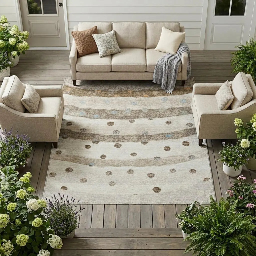 9' X 12' Ivory And Purple Striped Washable Indoor Outdoor Area Rug Homeroots Outdoor