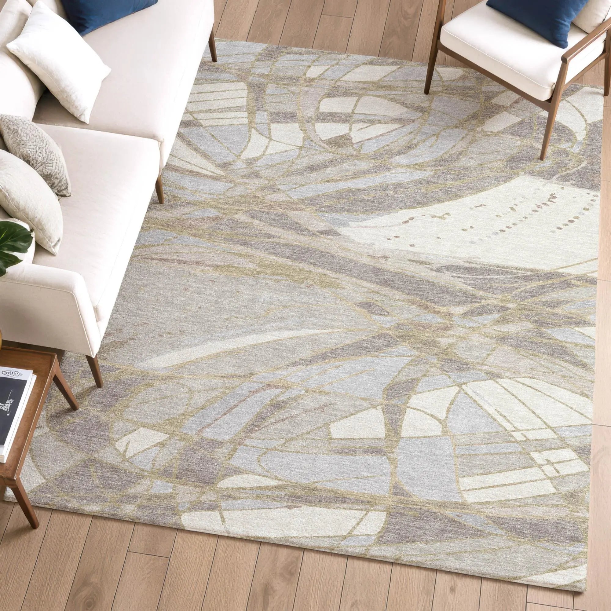 9' X 12' Ivory And Silver Abstract Washable Indoor Outdoor Area Rug Homeroots Outdoor