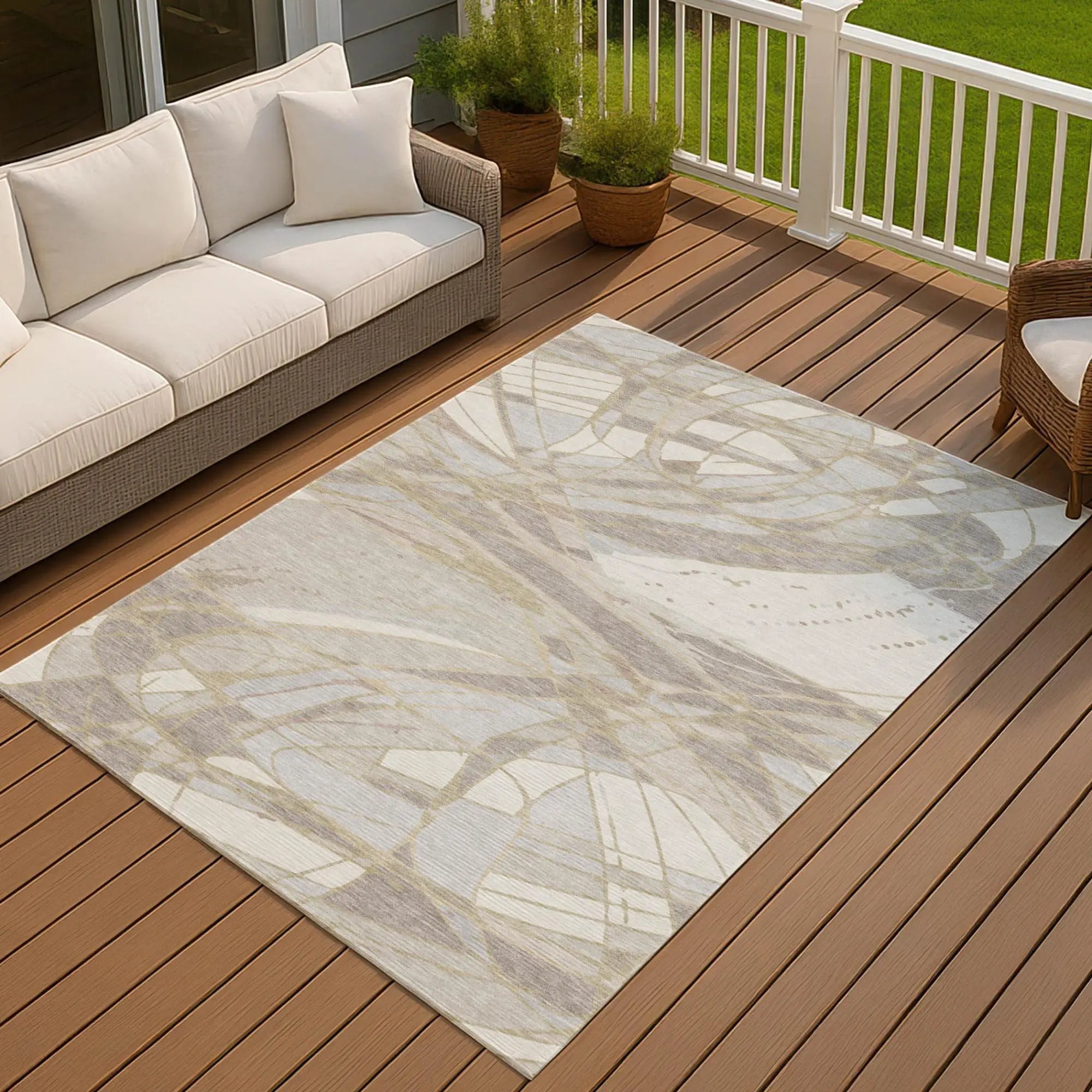 9' X 12' Ivory And Silver Abstract Washable Indoor Outdoor Area Rug Homeroots Outdoor