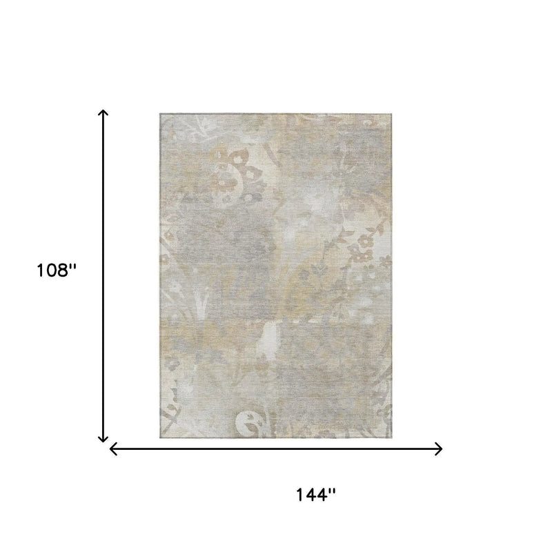 9' X 12' Ivory And Silver Botanical Leaves Washable Indoor Outdoor Area Rug Homeroots Outdoor