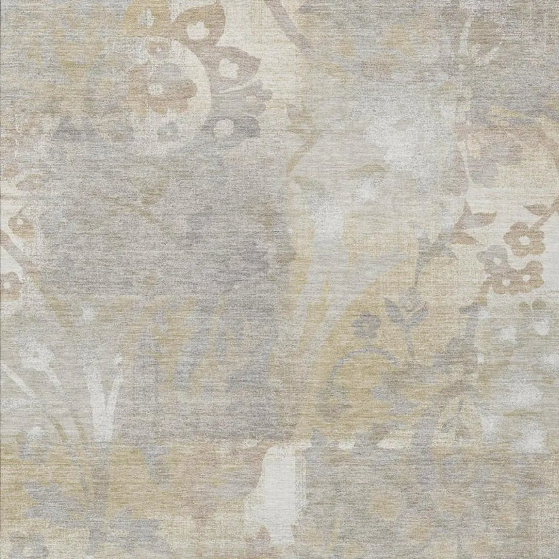 9' X 12' Ivory And Silver Botanical Leaves Washable Indoor Outdoor Area Rug Homeroots Outdoor