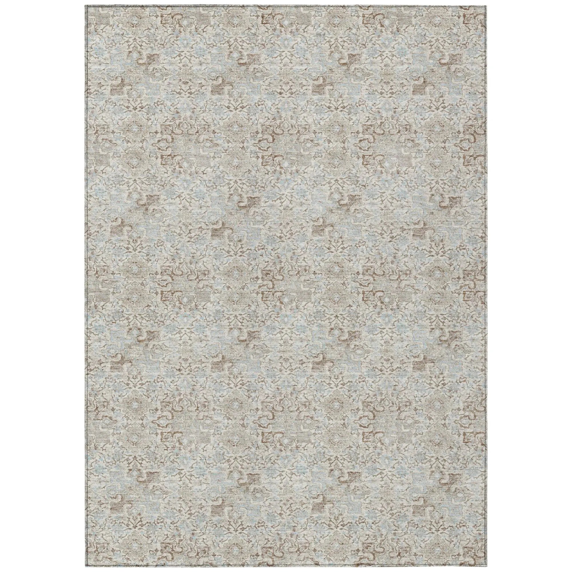9' X 12' Ivory And Silver Damask Washable Indoor Outdoor Area Rug Homeroots Outdoor