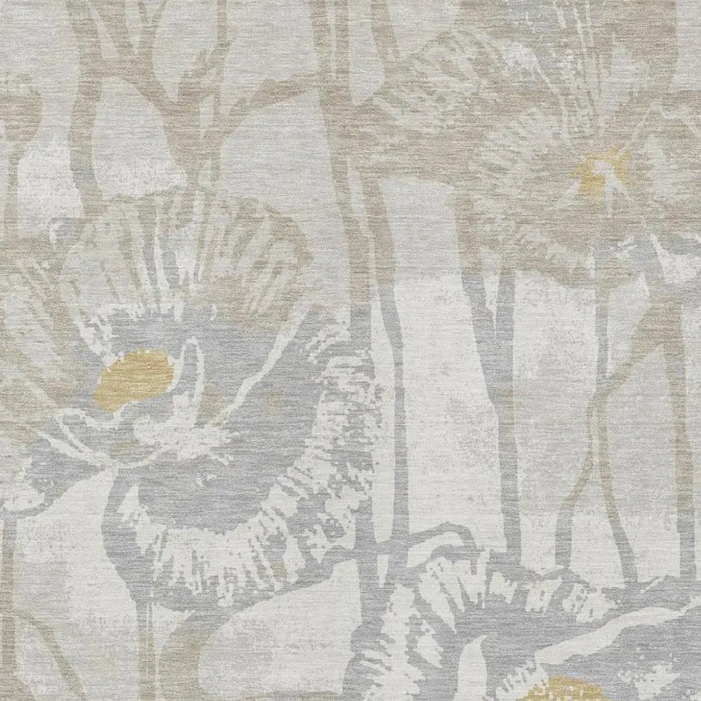 9' X 12' Ivory And Silver Floral Washable Indoor Outdoor Area Rug Homeroots Outdoor