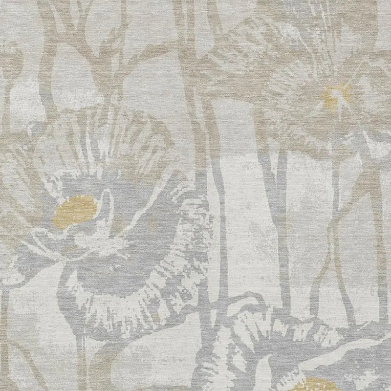 9' X 12' Ivory And Silver Floral Washable Indoor Outdoor Area Rug Homeroots Outdoor