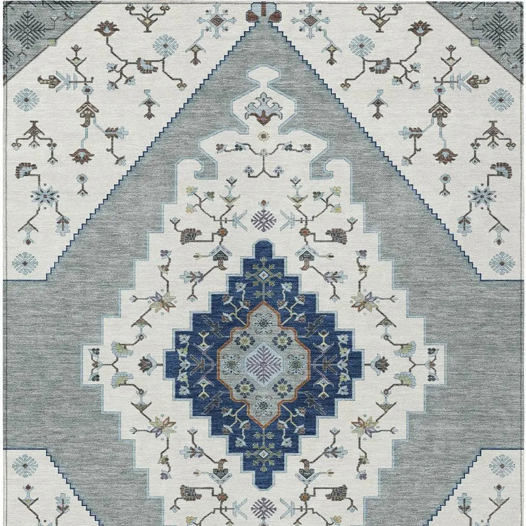 9' X 12' Ivory And Silver Geometric Washable Indoor Outdoor Area Rug Homeroots Outdoor