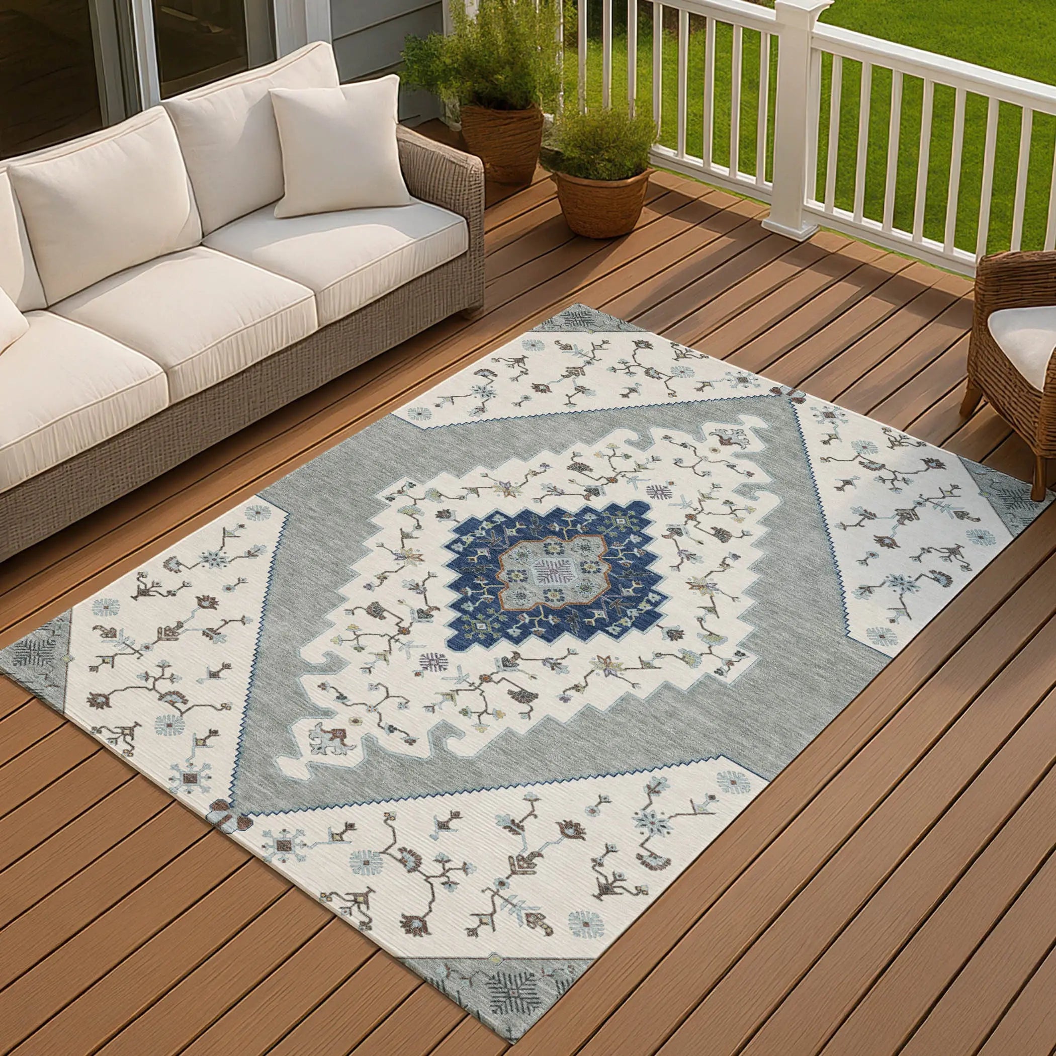 9' X 12' Ivory And Silver Geometric Washable Indoor Outdoor Area Rug Homeroots Outdoor