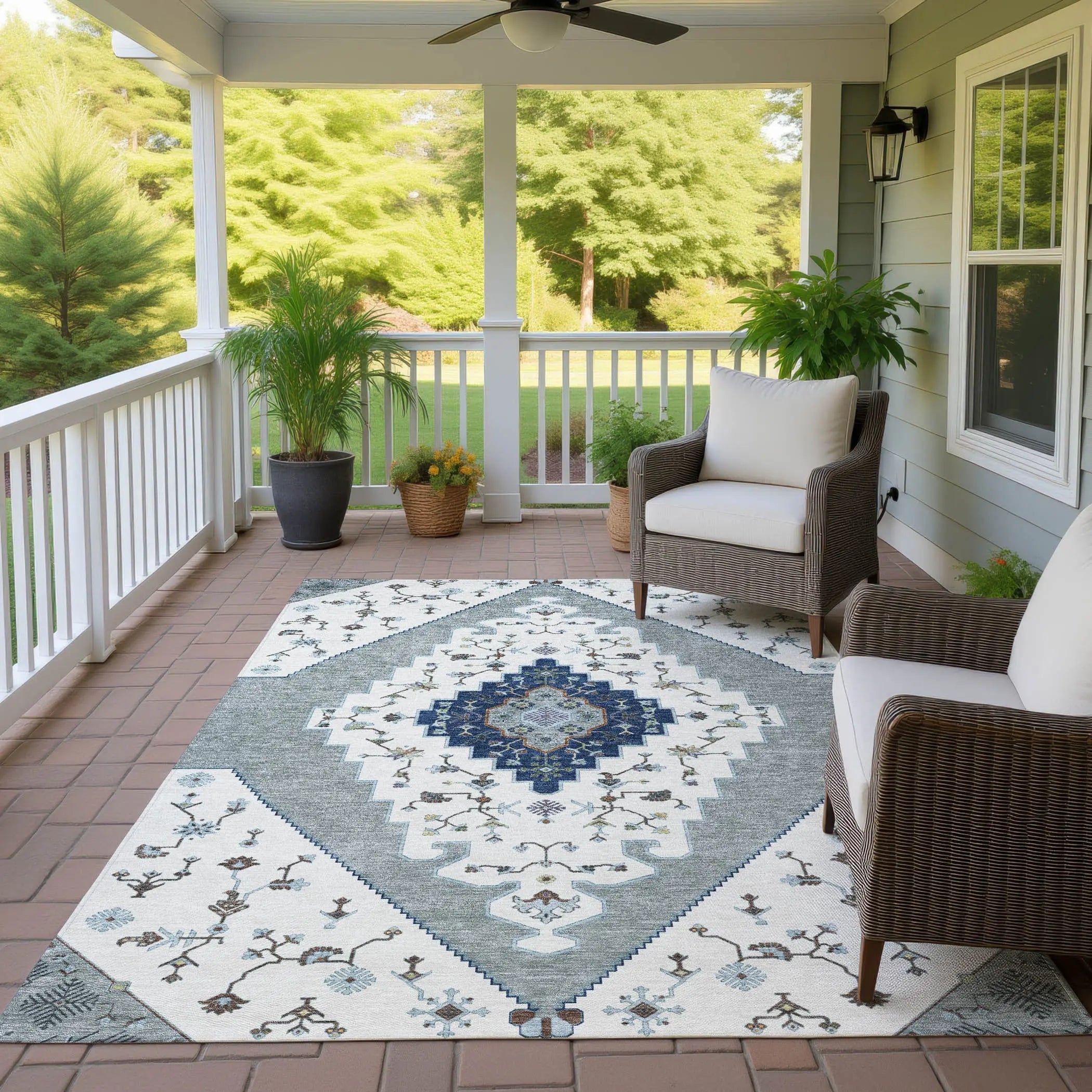 9' X 12' Ivory And Silver Geometric Washable Indoor Outdoor Area Rug Homeroots Outdoor