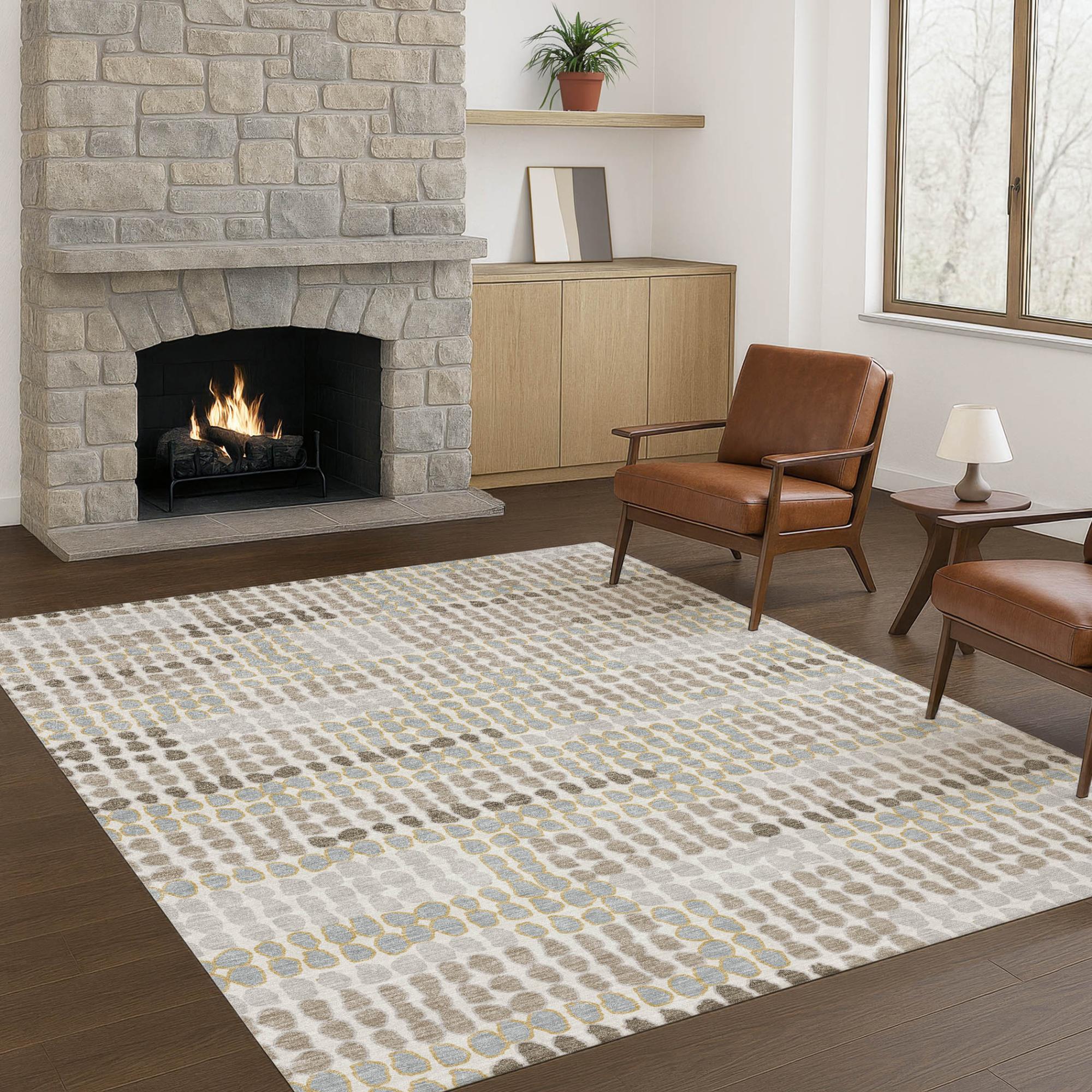9' X 12' Ivory And Silver Geometric Washable Indoor Outdoor Area Rug Homeroots Outdoor