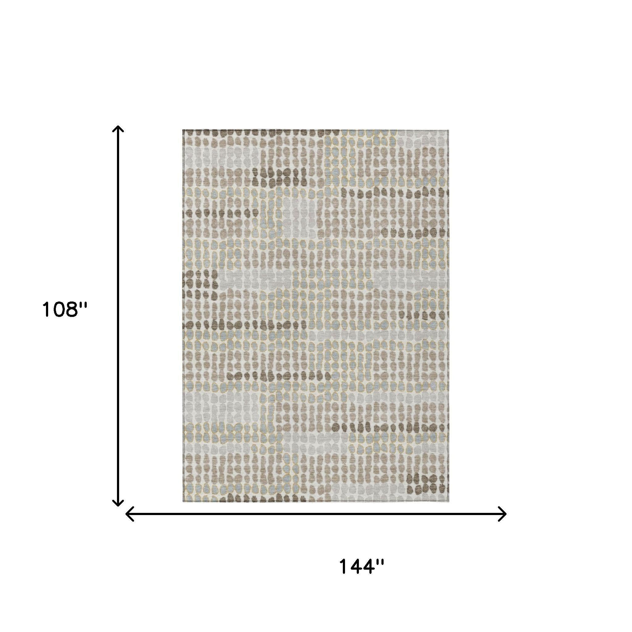 9' X 12' Ivory And Silver Geometric Washable Indoor Outdoor Area Rug Homeroots Outdoor