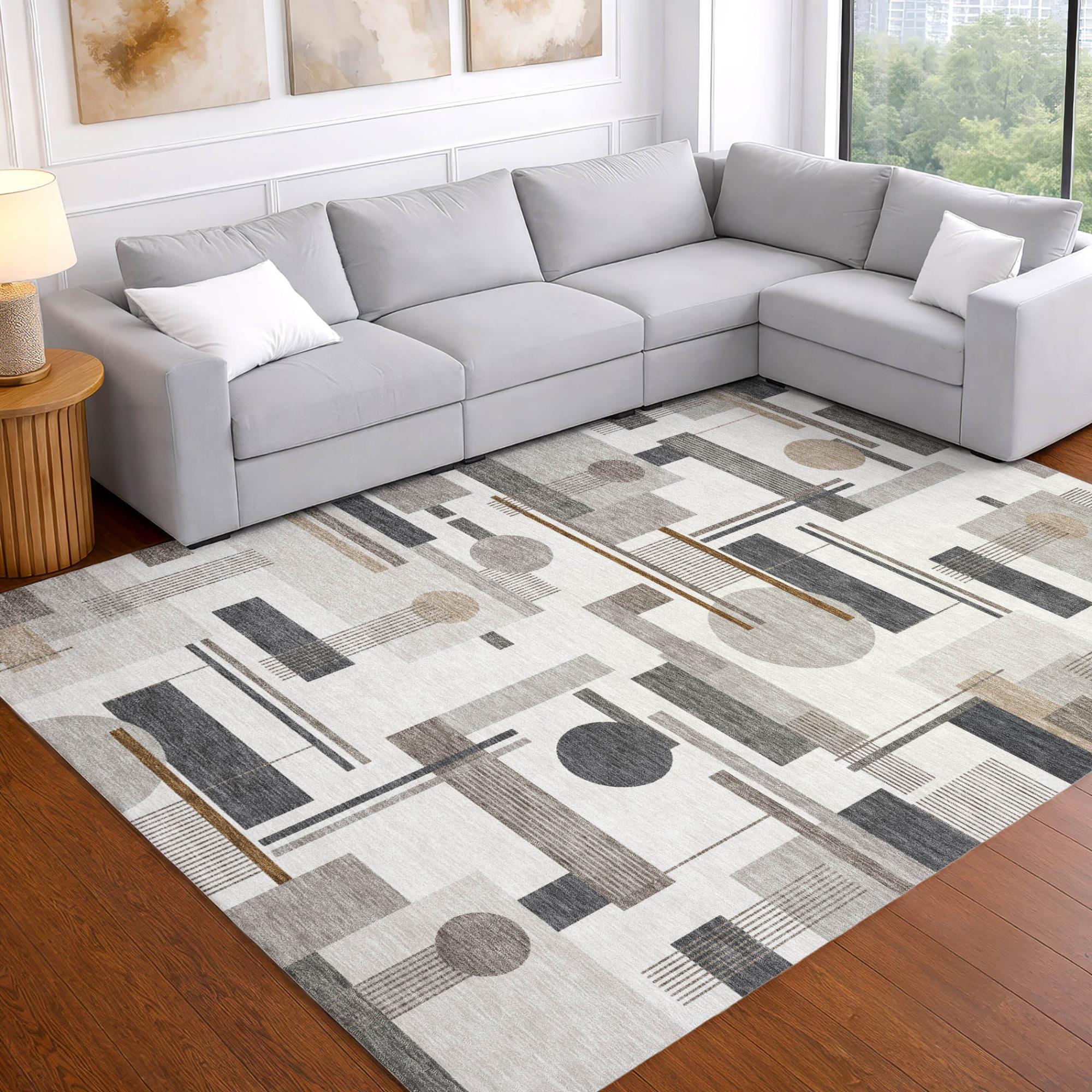 9' X 12' Ivory And Silver Geometric Washable Indoor Outdoor Area Rug Homeroots Outdoor