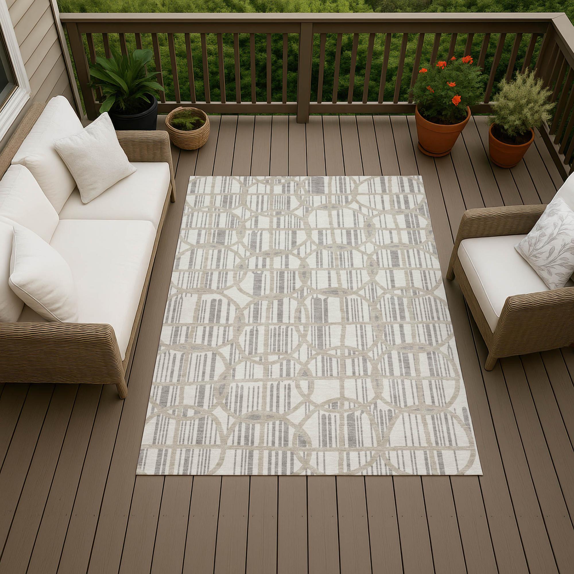 9' X 12' Ivory And Silver Geometric Washable Indoor Outdoor Area Rug Homeroots Outdoor