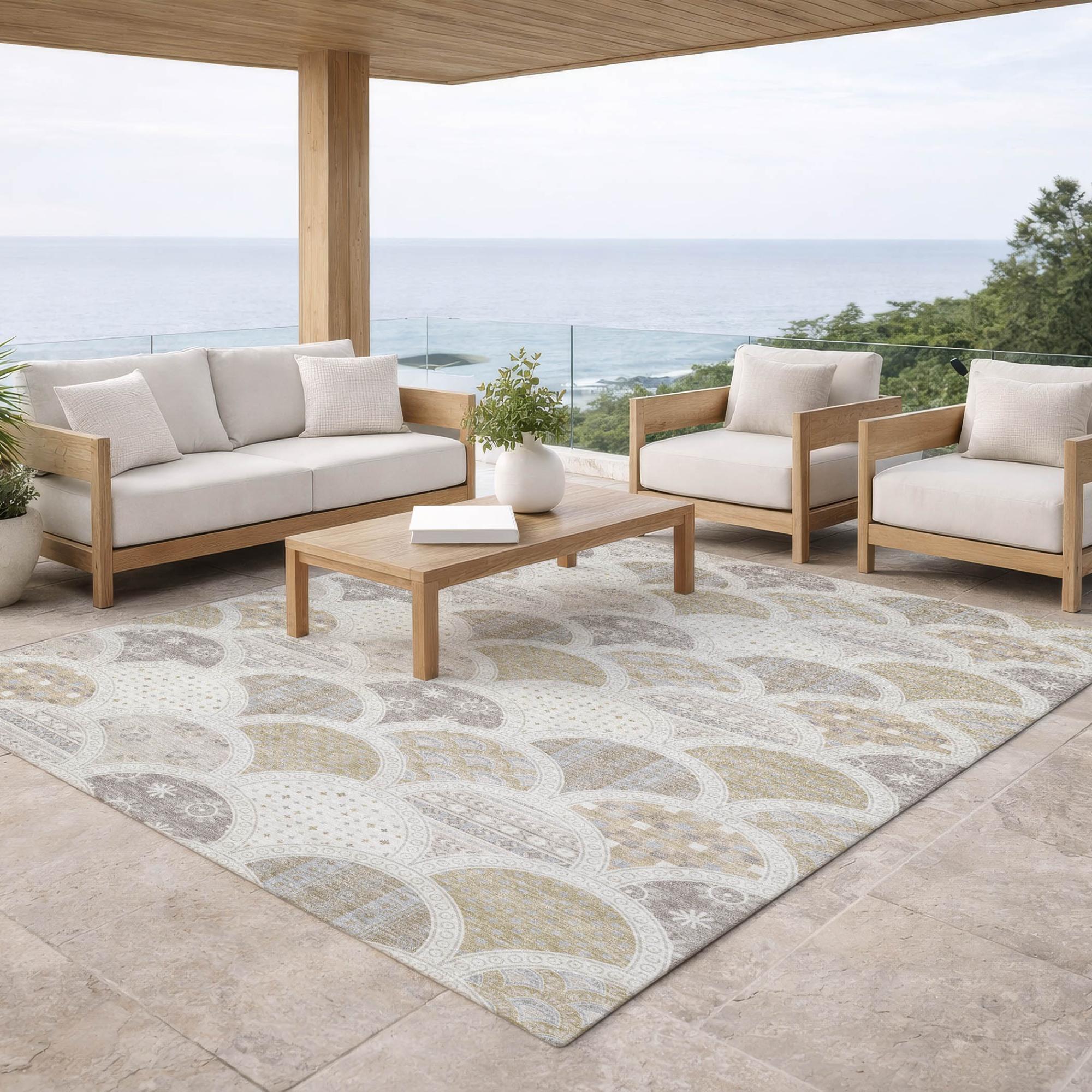 9' X 12' Ivory And Silver Geometric Washable Indoor Outdoor Area Rug Homeroots Outdoor