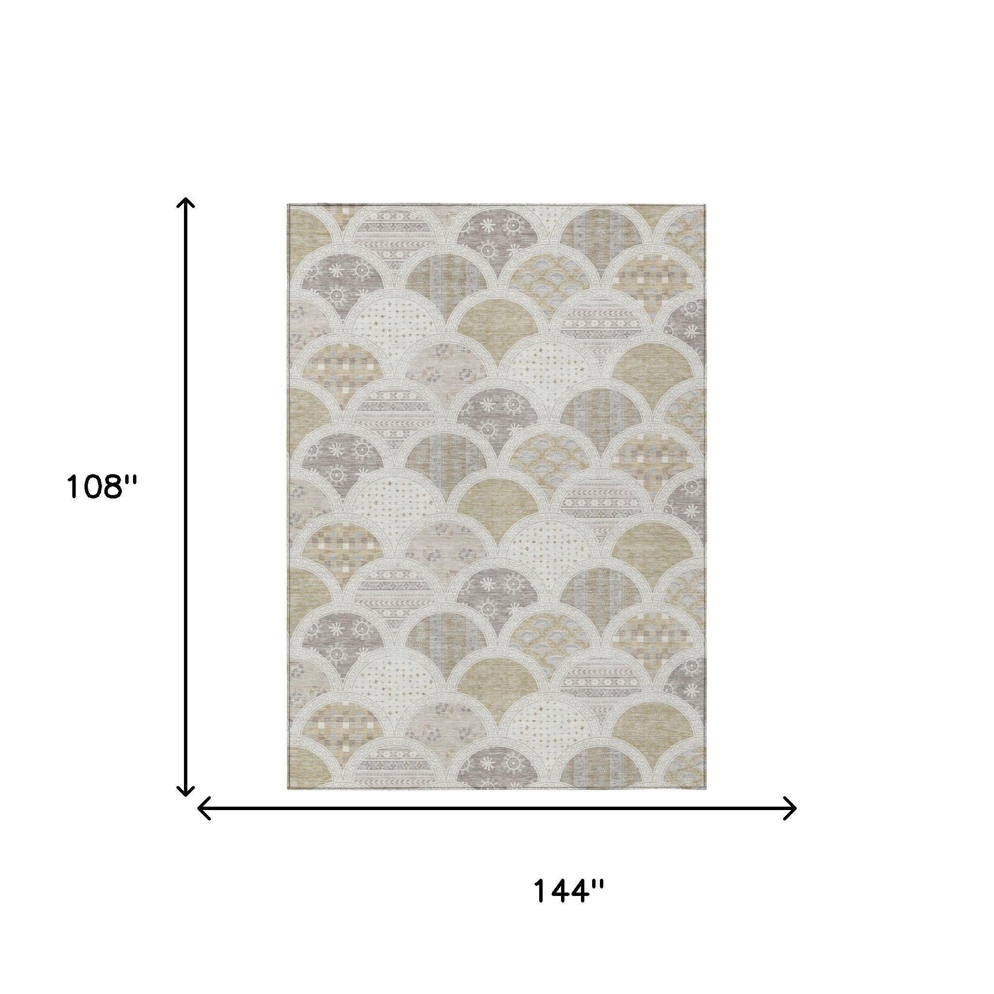 9' X 12' Ivory And Silver Geometric Washable Indoor Outdoor Area Rug Homeroots Outdoor