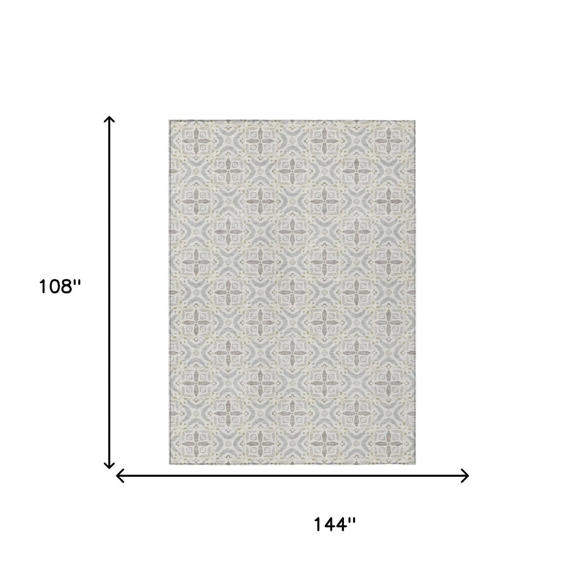 9' X 12' Ivory And Silver Geometric Washable Indoor Outdoor Area Rug Homeroots Outdoor