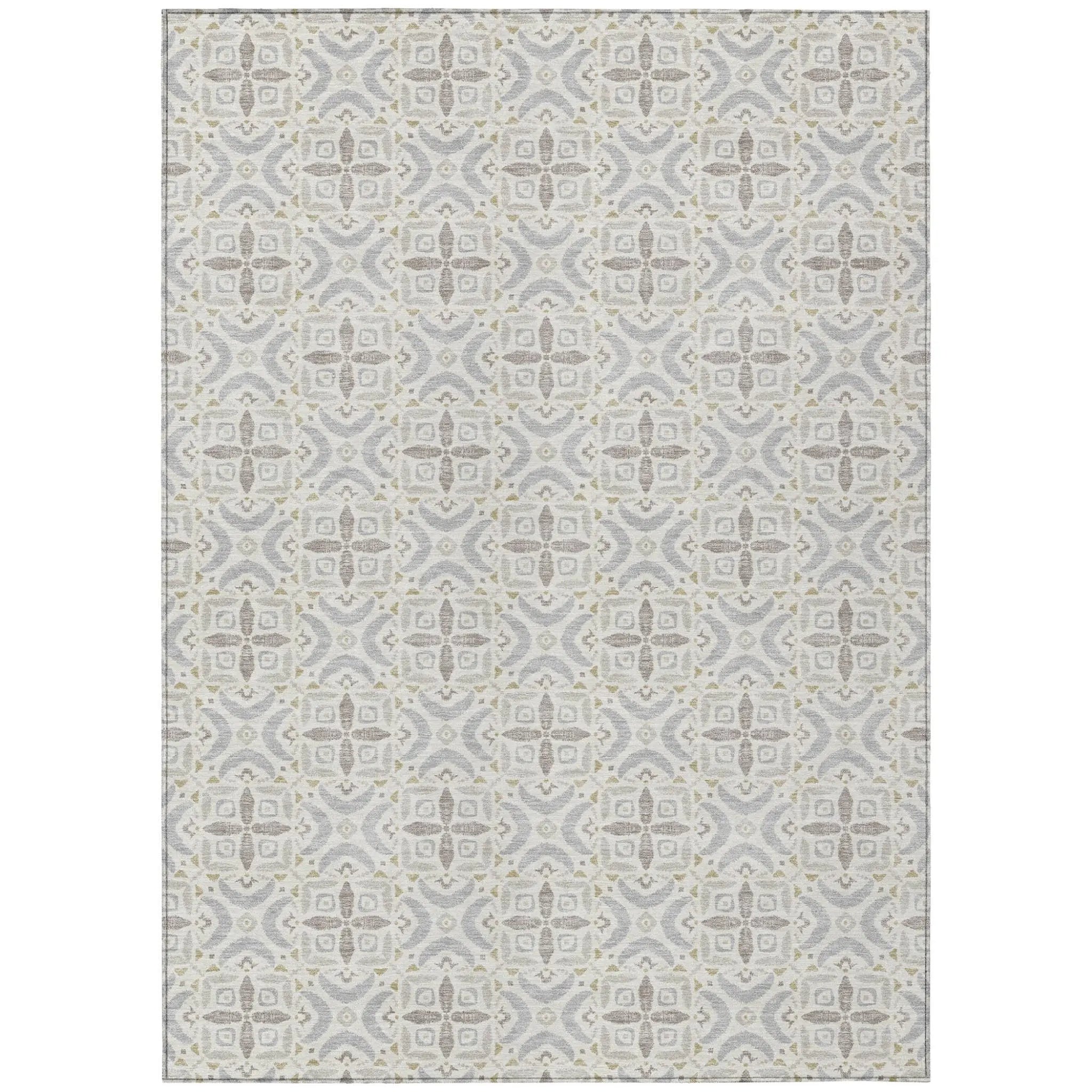 9' X 12' Ivory And Silver Geometric Washable Indoor Outdoor Area Rug Homeroots Outdoor