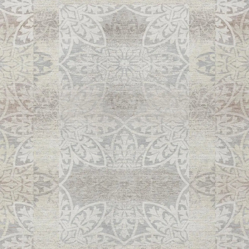9' X 12' Ivory And Silver Oriental Washable Indoor Outdoor Area Rug Homeroots Outdoor