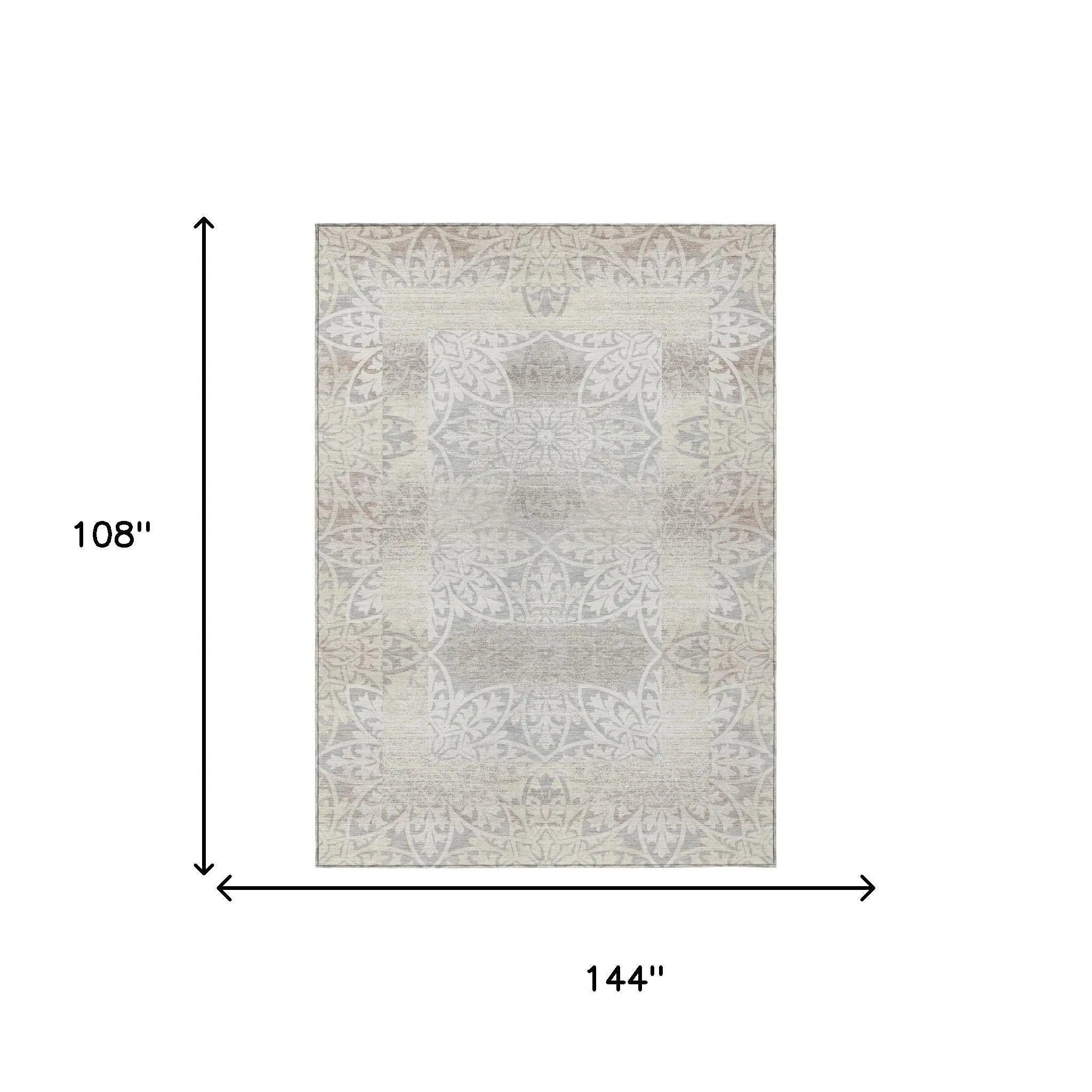 9' X 12' Ivory And Silver Oriental Washable Indoor Outdoor Area Rug Homeroots Outdoor