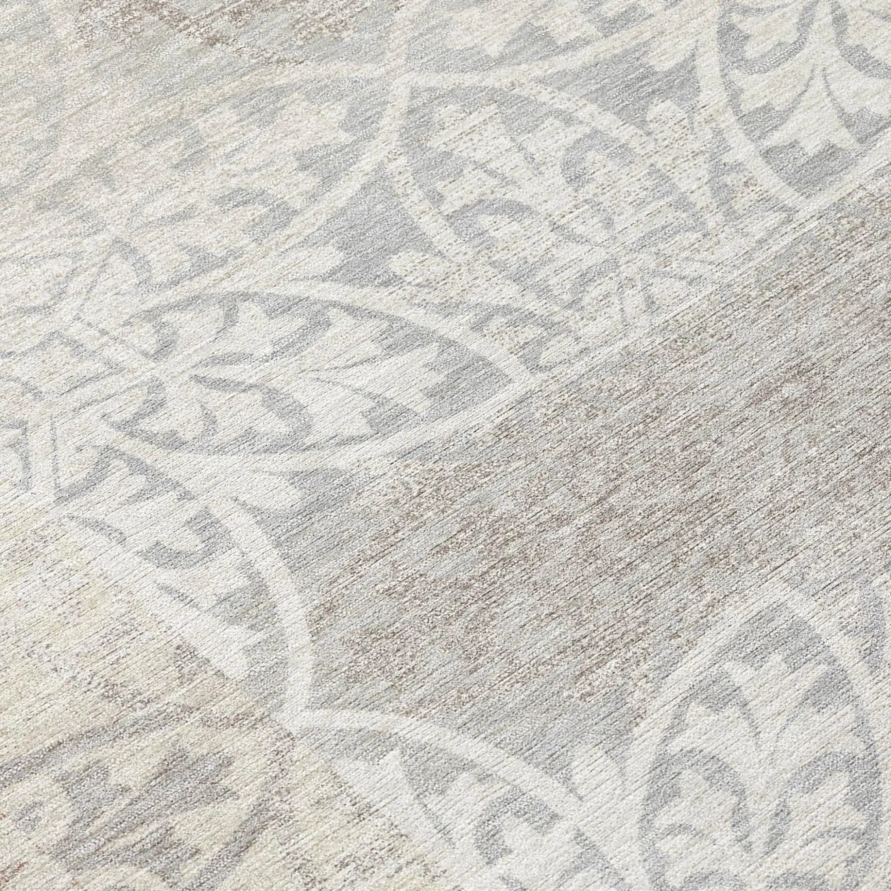 9' X 12' Ivory And Silver Oriental Washable Indoor Outdoor Area Rug Homeroots Outdoor