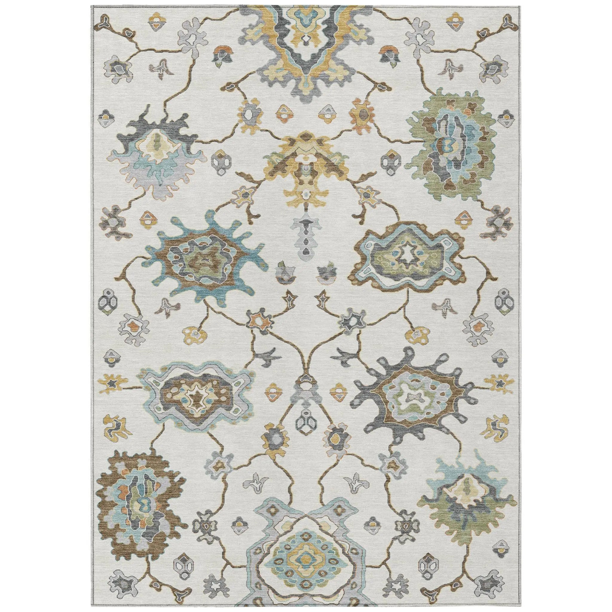 9' X 12' Ivory And Silver Oriental Washable Indoor Outdoor Area Rug Homeroots Outdoor