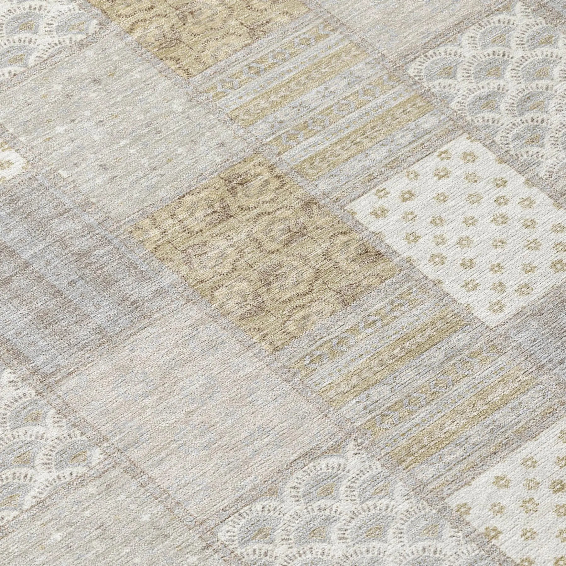 9' X 12' Ivory And Silver Patchwork Washable Indoor Outdoor Area Rug Homeroots Outdoor