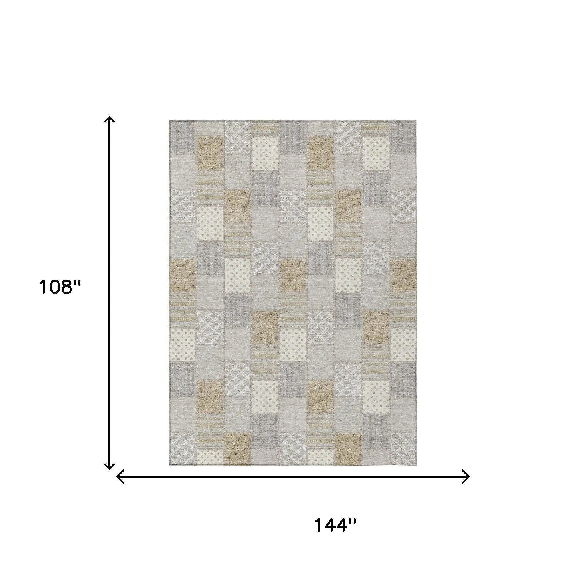 9' X 12' Ivory And Silver Patchwork Washable Indoor Outdoor Area Rug Homeroots Outdoor
