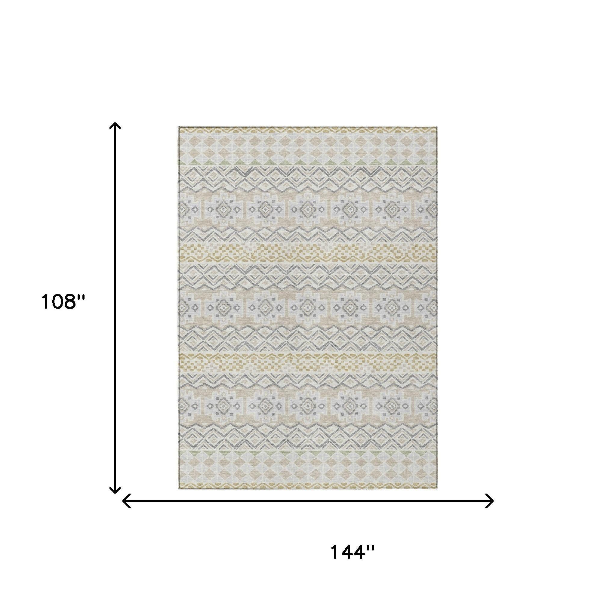 9' X 12' Ivory And Silver Striped Washable Indoor Outdoor Area Rug Homeroots Outdoor
